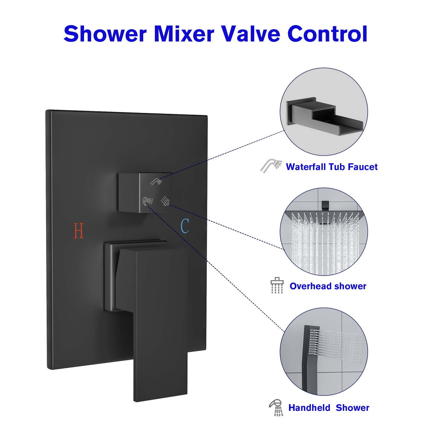 10 Inch Rainfall Shower Head System with Handheld and Waterfall Faucet in Matt Black Wall Mounted | 10 Inch Shower System, Bath, Bathroom, bathroom design, Bathroom Faucet, Faucet, Handheld Shower, Rainfall Shower System, Shower, Shower Faucets & Systems, Shower Head, Shower room, Shower System, Waterfall Faucet | Lordear