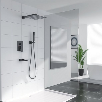 10 Inch Rainfall Shower Head System with Handheld and Waterfall Faucet in Matt Black Wall Mounted  from Lordear