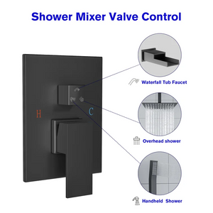 12 Inch Rainfall Square Shower Head System with Handheld Shower and Waterfall Faucet Ceiling Mounted from Lordear