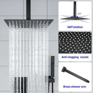 12 Inch Rainfall Square Shower Head System with Handheld Shower and Waterfall Faucet Ceiling Mounted | 12 Inch Shower System, Bath, Bathroom, Bathroom Faucet, Ceiling Mounted, Complete Shower System, Handheld Shower, Rainfall Shower System, Shower, Shower Faucets & Systems, Shower Head, Waterfall Faucet | Lordear