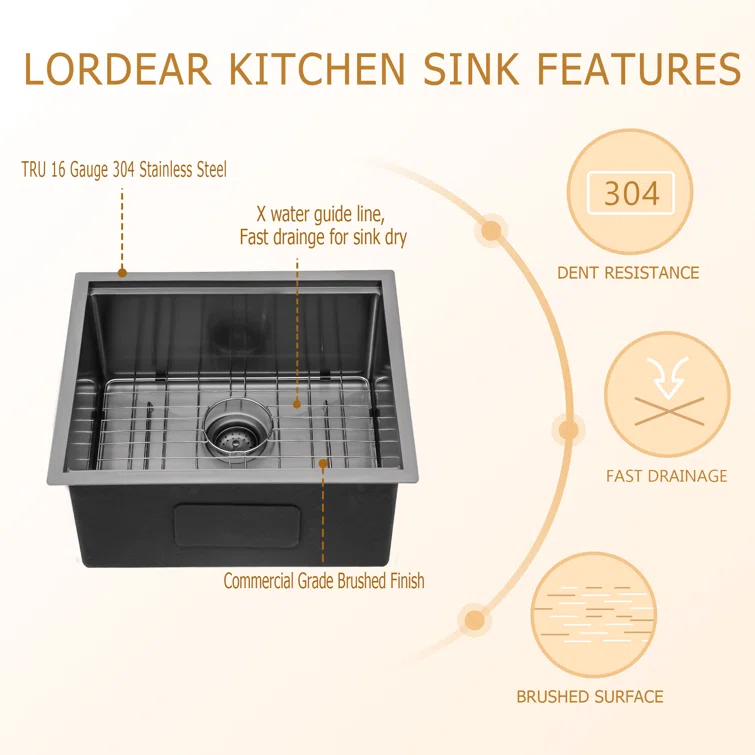 23in W x 18in D Stainless Steel Kitchen Sink Workstation Sink with Accessories Undermount  from Lordear