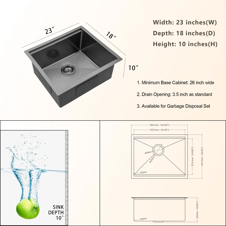 23in W x 18in D Stainless Steel Kitchen Sink Workstation Sink with Accessories Undermount  from Lordear