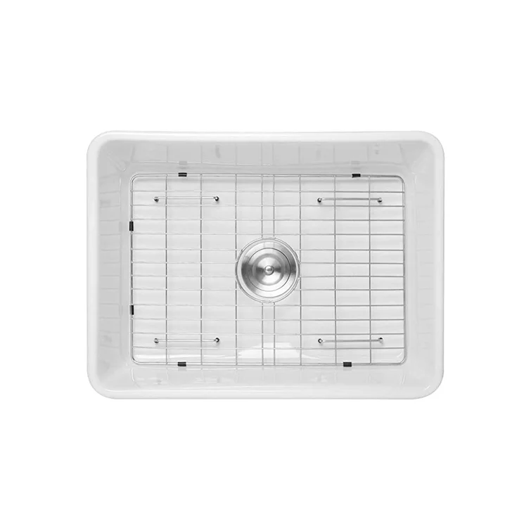 24in W x 18in D Farmhouse Kitchen Sink White Ceramic Single Bowl with Bottom Grid Apron Front  from Lordear