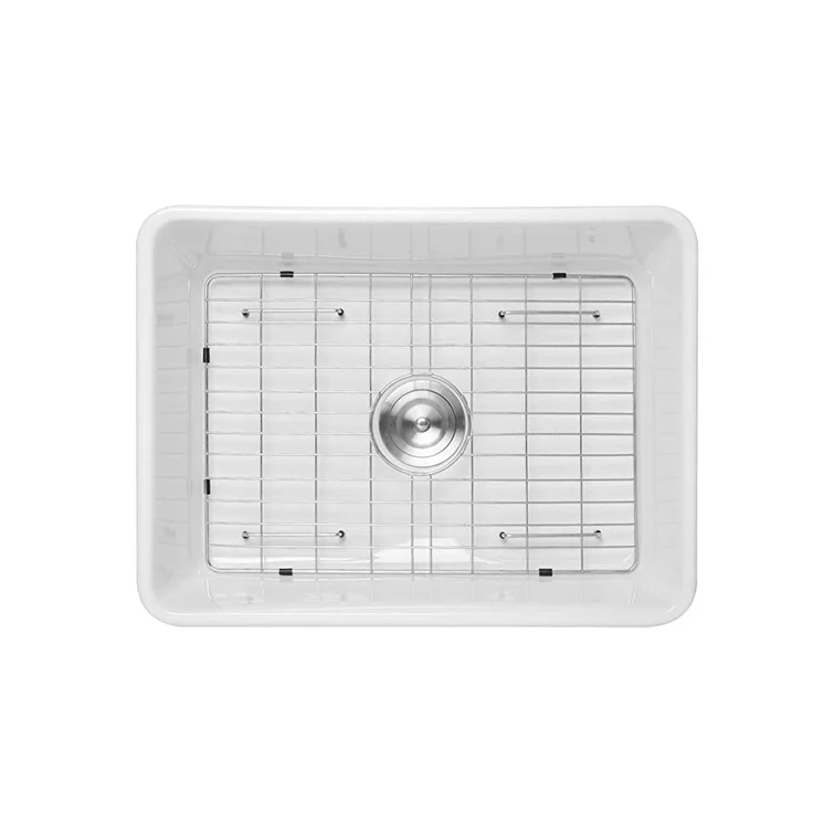 24in W x 18in D Farmhouse Kitchen Sink White Ceramic Single Bowl with Bottom Grid Apron Front from Lordear