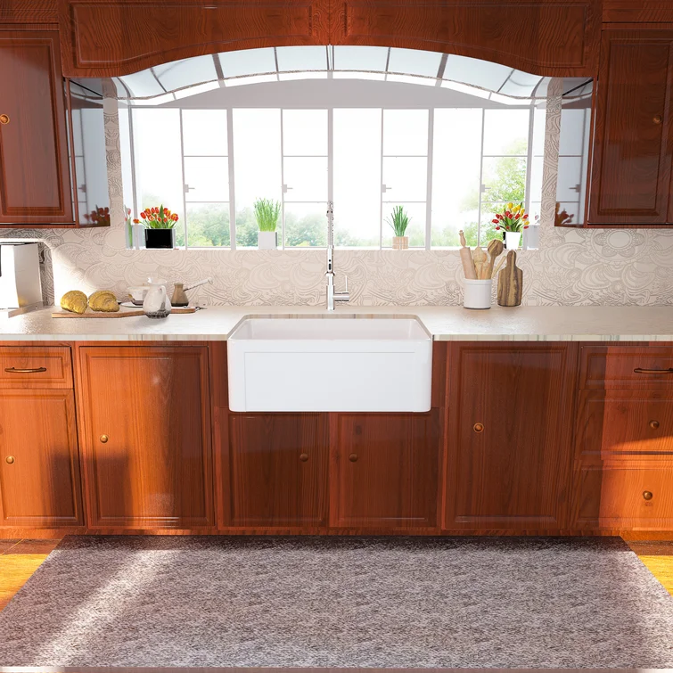 24in W x 18in D Farmhouse Kitchen Sink White Ceramic Single Bowl with Bottom Grid Apron Front  from Lordear