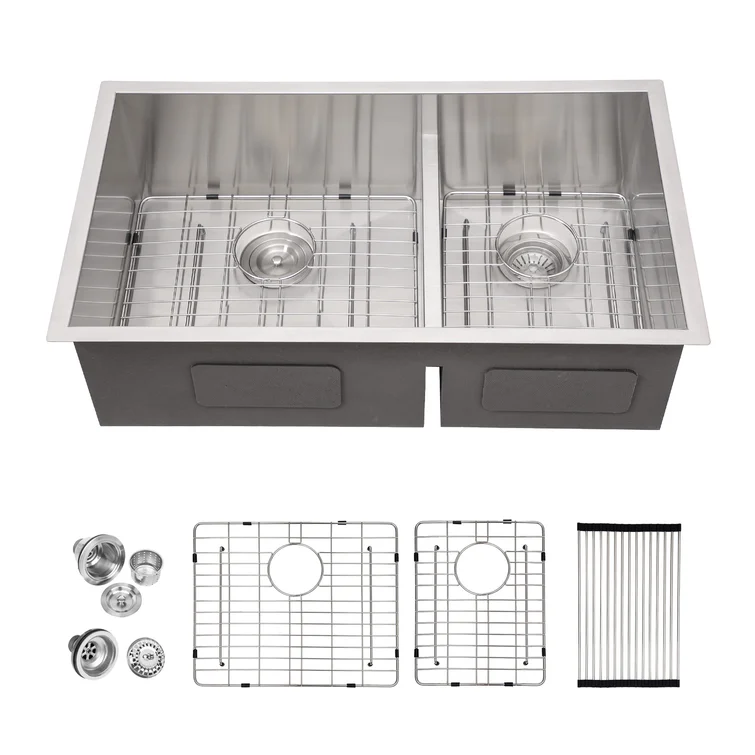 30in /33in W x 19in D Stainless Steel Kitchen Sink Double Equal/Offset Bowl Undermount  from Lordear