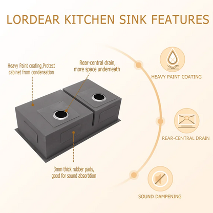 30in /33in W x 19in D Stainless Steel Kitchen Sink Double Equal/Offset Bowl Undermount  from Lordear