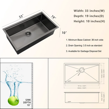 33in W x 19in D Stainless Steel Kitchen Sink Workstation Single Bowl with Cutting Board Undermount  from Lordear