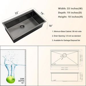 33in W x 19in D Stainless Steel Kitchen Sink Workstation Single Bowl with Cutting Board Undermount from Lordear
