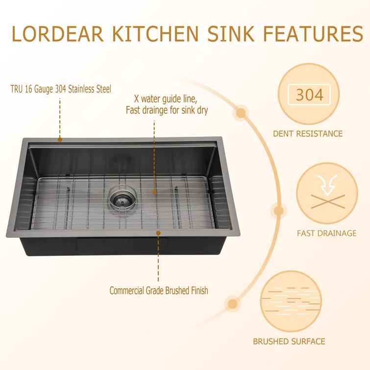 33in W x 19in D Stainless Steel Kitchen Sink Workstation Single Bowl with Cutting Board Undermount  from Lordear