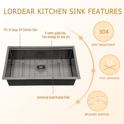 33in W x 19in D Stainless Steel Kitchen Sink Workstation Single Bowl with Cutting Board Undermount  from Lordear