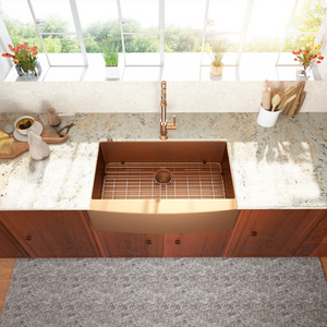 36'' W x 21'' D Farmhouse Kitchen Sink with Bottom Grid Rose Gold Apron Front Single Bowl from Lordear