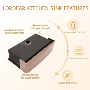 36'' W x 21'' D Farmhouse Kitchen Sink with Bottom Grid Rose Gold Apron Front Single Bowl | Apron Front / Farmhouse Sinks, Apron Front Kitchen Sink, Apron Front Sink, Farmhouse Kitchen Sink, Kitchen, Kitchen and Utility Sink, Kitchen Sinks, Rose Gold, Single Bowl Sink, Sink, Sink and Drainer, Stainless Steel Sink | Lordear