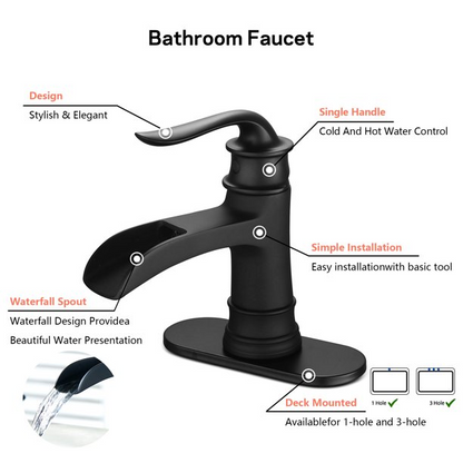 Bathroom Waterfall Sink Faucet Single Handle Modern Commercial Design Solid Brass | Bathroom, Bathroom Faucets, Bathroom Sink Faucet, big sale, Black Friday, Faucet, Lordear, Sink Faucet, Tap, Wash, Washroom | Lordear