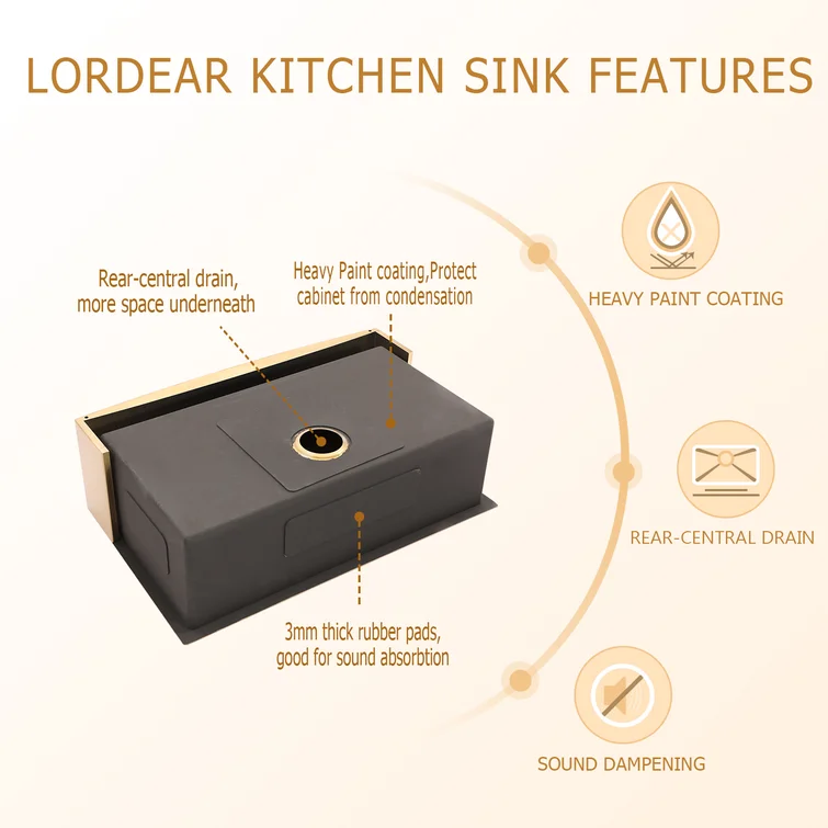 33in W x 21in D Farmhouse Kitchen Sink Gold Stainless Steel with Sink Grid  and Drain Assembly Apron Front