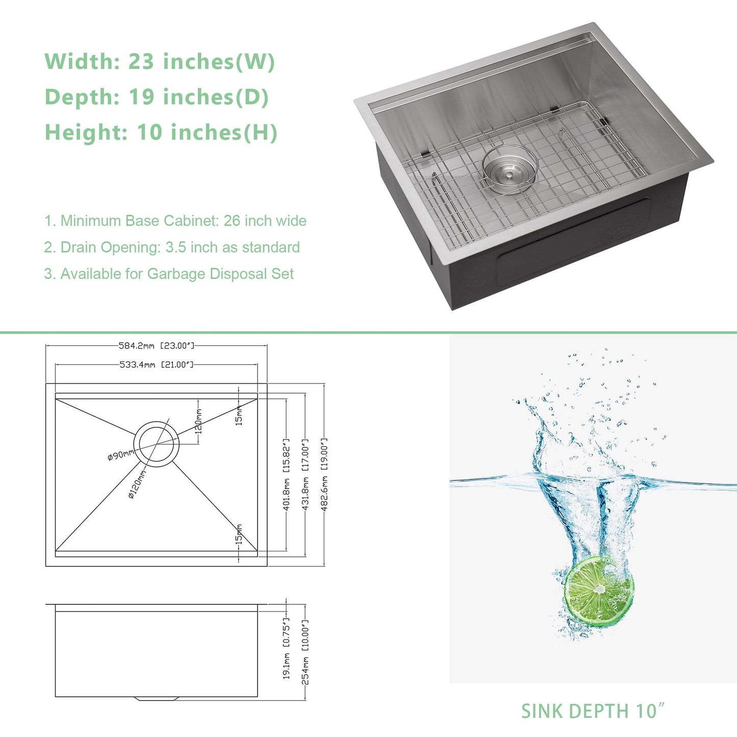 Lordear 23in Kitchen Sink Stainless Steel Brushed Single Bowl Undermount Workstation with Drainer  from Lordear