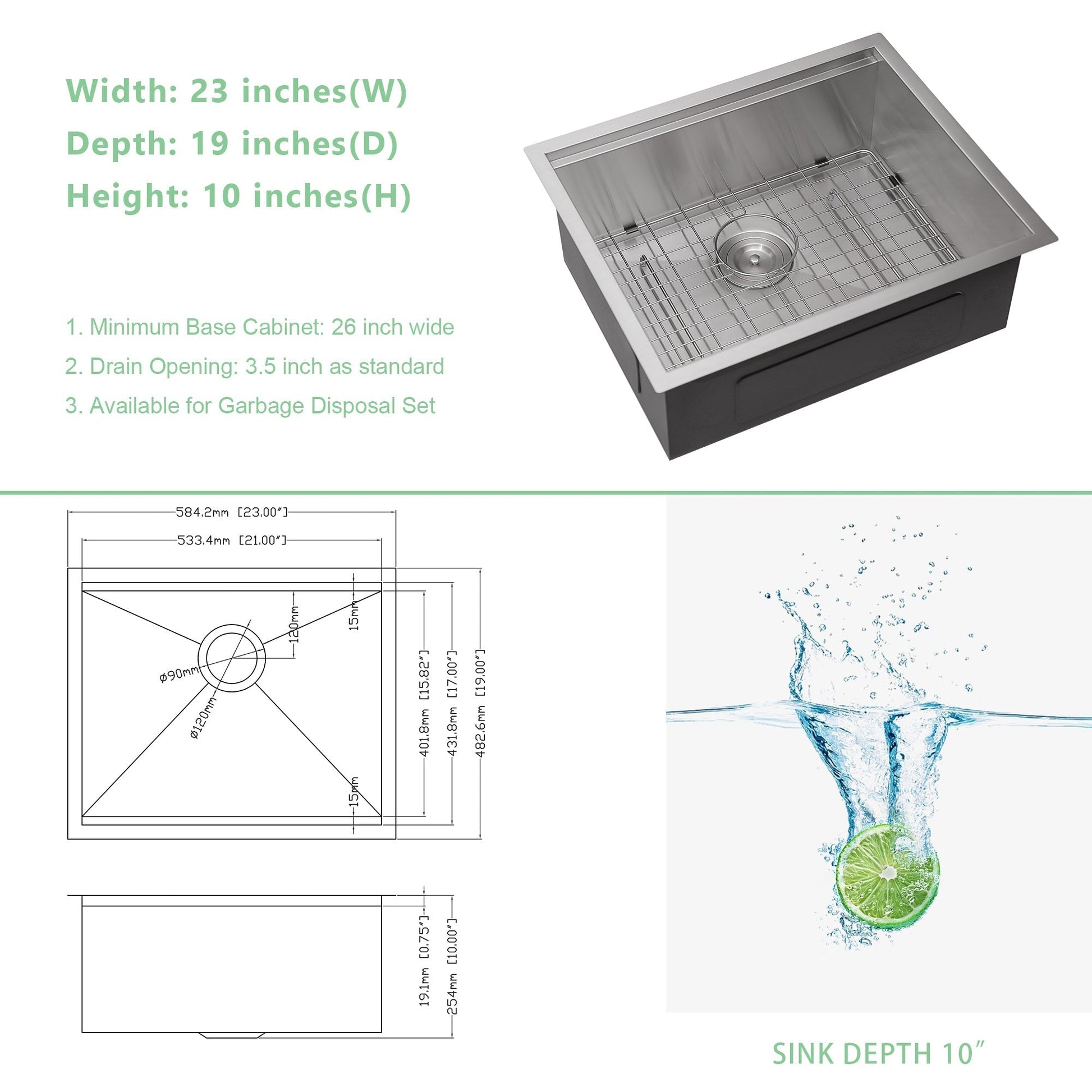 Lordear 23in Kitchen Sink Stainless Steel Brushed Single Bowl Undermount Workstation with Drainer  from Lordear