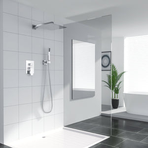 12 Inch Rainfall Square Shower Head System with Handheld Shower Wall Mounted in Chrome Polish from Lordear