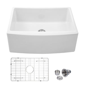 Farmhouse Kitchen Sink White Ceramic Single Bowl with Accessories Apron Front | Apron Front / Farmhouse Sinks, Apron Front Sink, big sale, Black Friday, Ceramic Sink, Farm Sink, Farmhouse Kitchen Sink, Farmhouse Sink, Hot Sale, Kitchen, Kitchen Sinks, Sink, Sink and Drainer, White Ceramic | Lordear