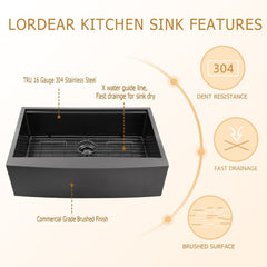 Lordear 33'' x 22'' Stainless Steel Black Farmhouse Workstation Kitchen Sink  from Lordear