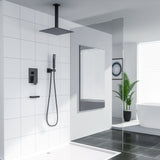 12 Inch Square Rainfall Shower Head System with Handheld Shower and Linear Faucet Ceiling Mounted | Shower Faucets & System | Lordear