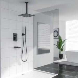 12 Inch Rainfall Square Shower Head System with Handheld Shower and Waterfall Faucet Ceiling Mounted | Shower Faucets & System | Lordear