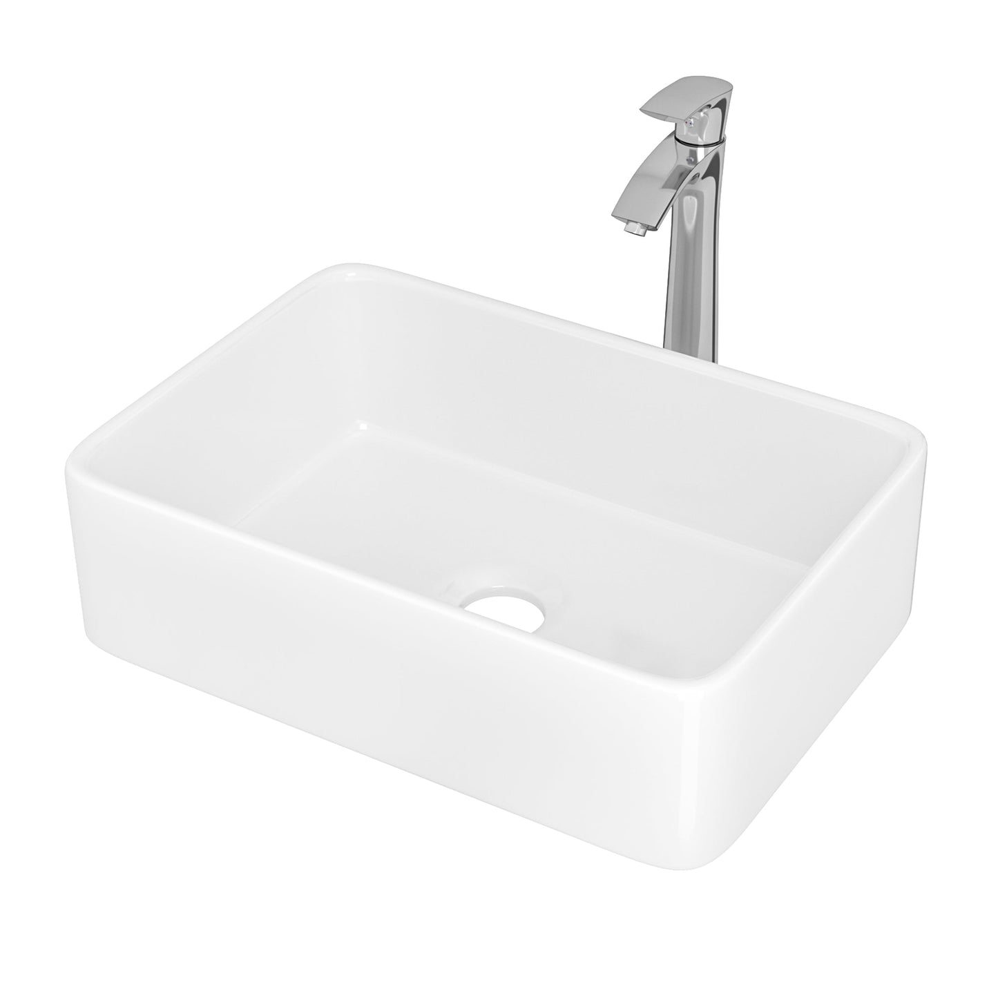 19in W X 14-1/2in D Bathroom Vessel Sink with Sink Faucet Above Counter White Ceramic Modern Classic  from Lordear