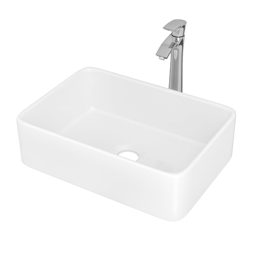 19" W X 14-1/2" D Bathroom Vessel Sink with Sink Faucet White Ceramic Modern Classic from Lordear