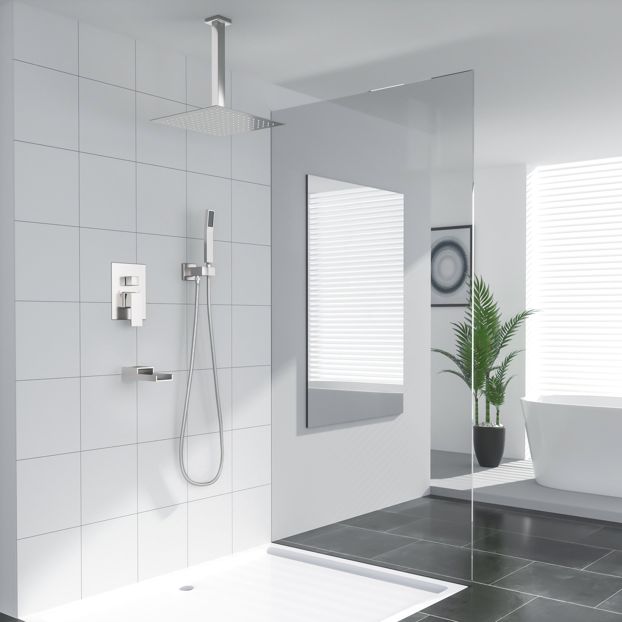 Lordear Stainless Steel Ceiling Mounted Rainfall Shower Head System with Waterfall Faucet  from Lordear