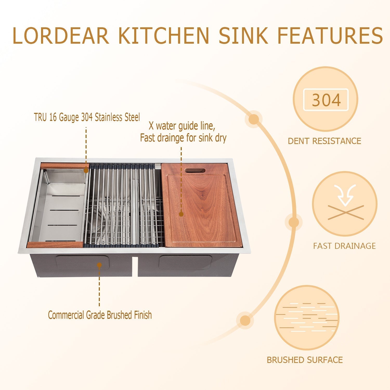 30/33in W x 19in D Stainless Steel Kitchen Sink Double Equal Bowl 50/50 Undermount  from Lordear