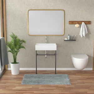 24in W X 17in D Freestanding Console Bathroom Sink Ceramice with Metal Legs from Lordear
