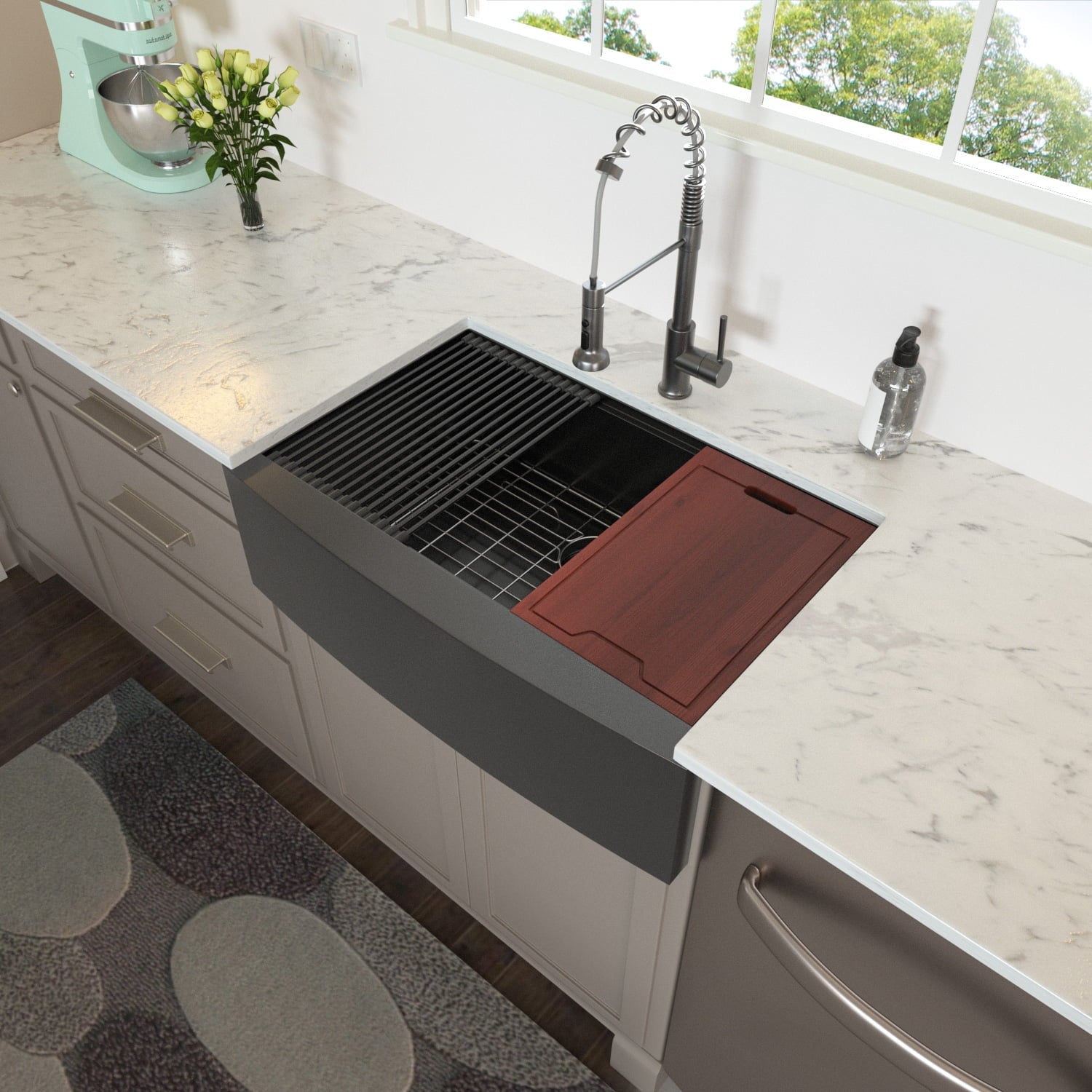 Lordear 36in x 22in Kitchen Sink Farmhouse Workstation Black Stainless Steel with Accessories  from Lordear