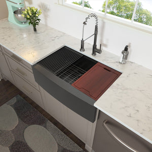 Lordear 36in x 22in Kitchen Sink Farmhouse Workstation Black Stainless Steel with Accessories from Lordear