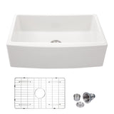 33"x21" Ceramic Sink Single Bowl with Grid Strainer White Apron Front for Kitchenroom from Lordear