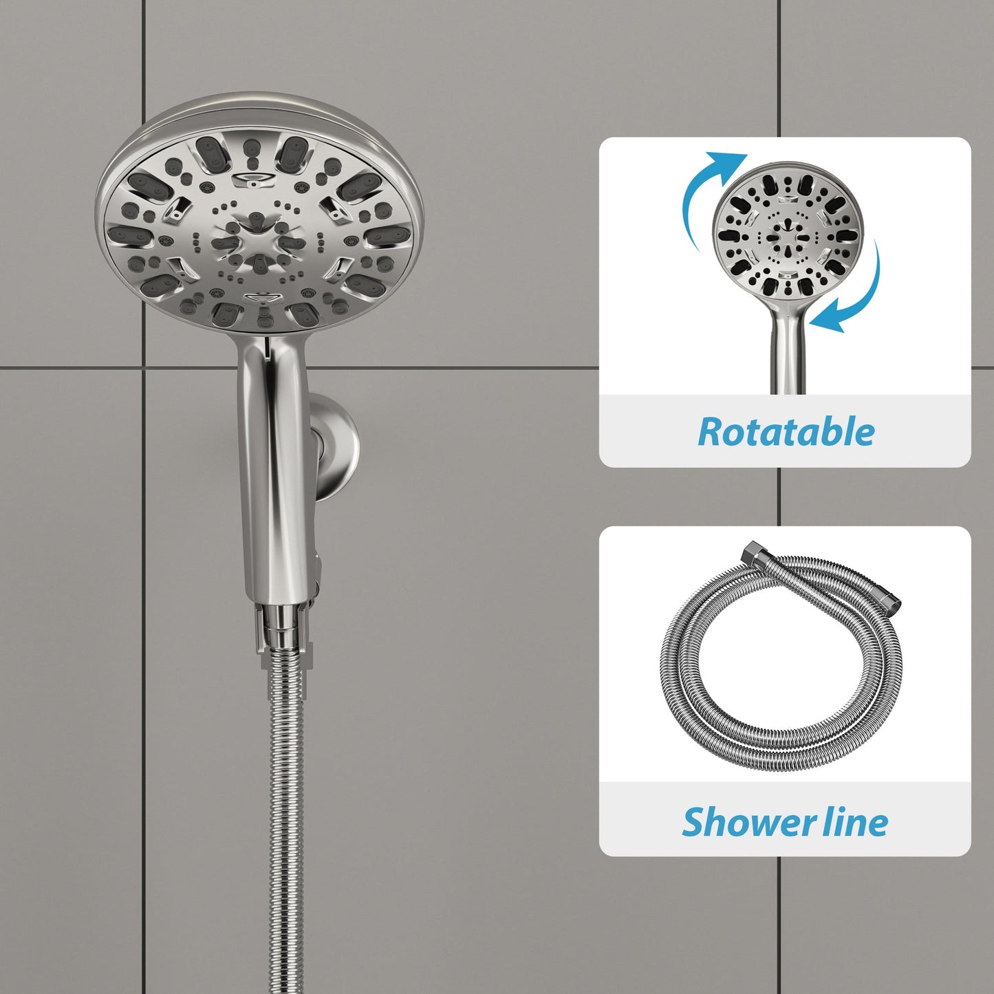 5 Inch Rainfall Round Handheld Shower Head with Shower Arm and Shower Hose 7-Mode | Shower Faucets & System | Lordear