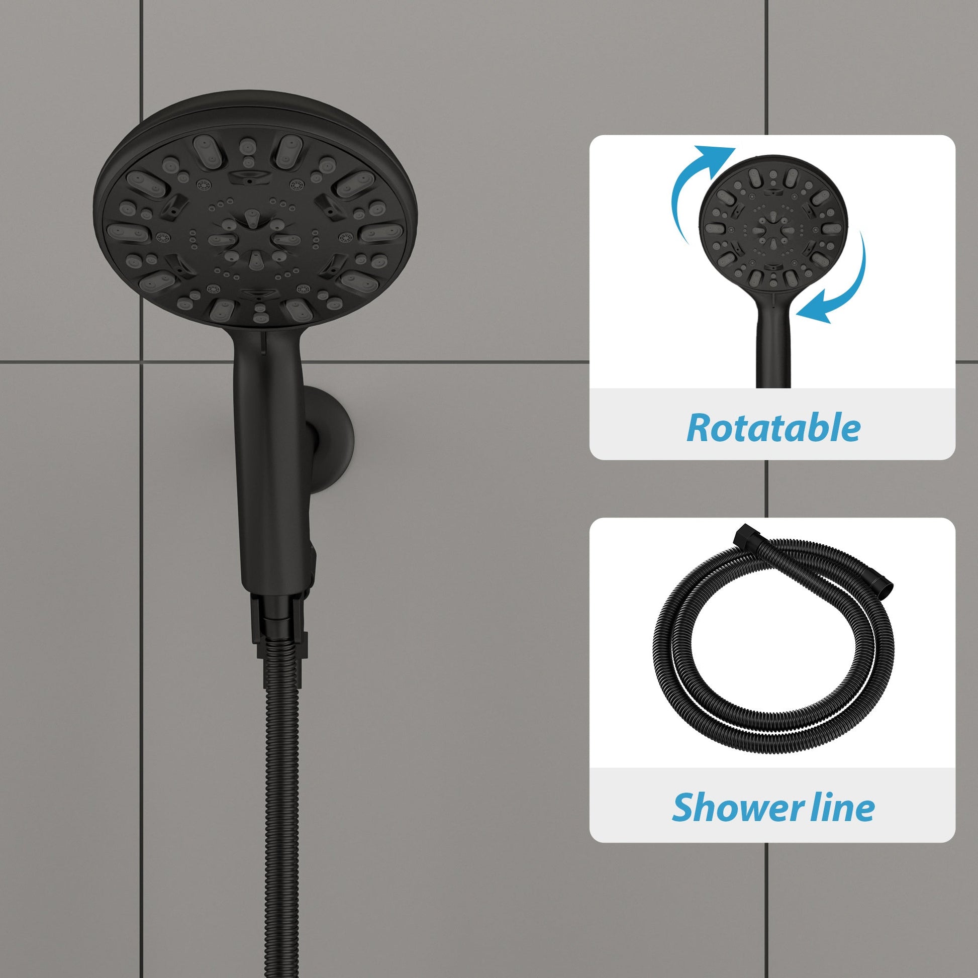 5 Inch Rainfall Round Handheld Shower Head with Shower Arm and Shower Hose 7-Mode | 5 Inch Shower System, Bath, Bathroom, Handheld Shower, Rain, Rainfall Shower Head, Shower, Shower Faucets & Systems, Shower Head, Single Shower Head | Lordear