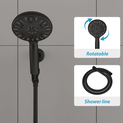 5 Inch Rainfall Round Handheld Shower Head with Shower Arm and Shower Hose 7-Mode | 5 Inch Shower System, Bath, Bathroom, Handheld Shower, Rain, Rainfall Shower Head, Shower, Shower Faucets & Systems, Shower Head, Single Shower Head | Lordear