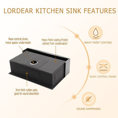 Lordear 33'' x 22'' Stainless Steel Black Farmhouse Workstation Kitchen Sink  from Lordear