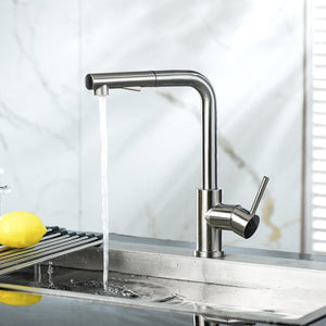 Pull Down Kitchen Faucet Industrial Kitchen Taps Single Handle in Brushed Nickel | Faucet, Kitchen, Kitchen Faucets, Kitchen Tap, Lordear, Pull Down, Pull Down Faucet, Pull Down Kitchen Faucet, Tap | Lordear