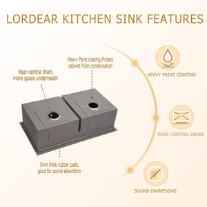 30/33in W x 19in D Stainless Steel Kitchen Sink Double Equal Bowl 50/50 Undermount from Lordear