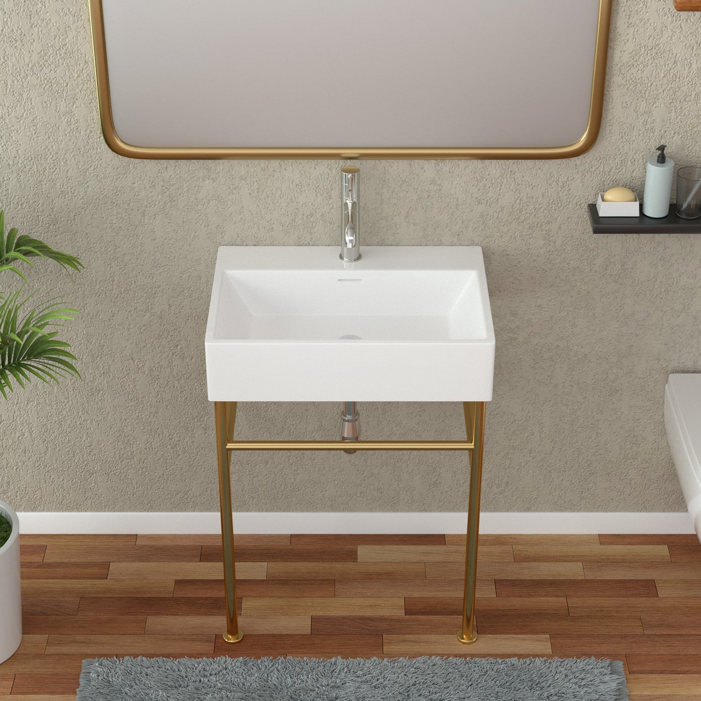 24in W X 17in D Freestanding Console Bathroom Sink Ceramice with Metal Legs  from Lordear