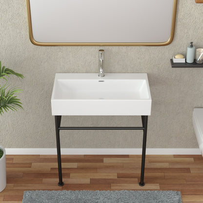 30in W X 17in D Ceramic Console Bathroom Sink with Metal Legs Wall Mount Single Bowl  from Lordear