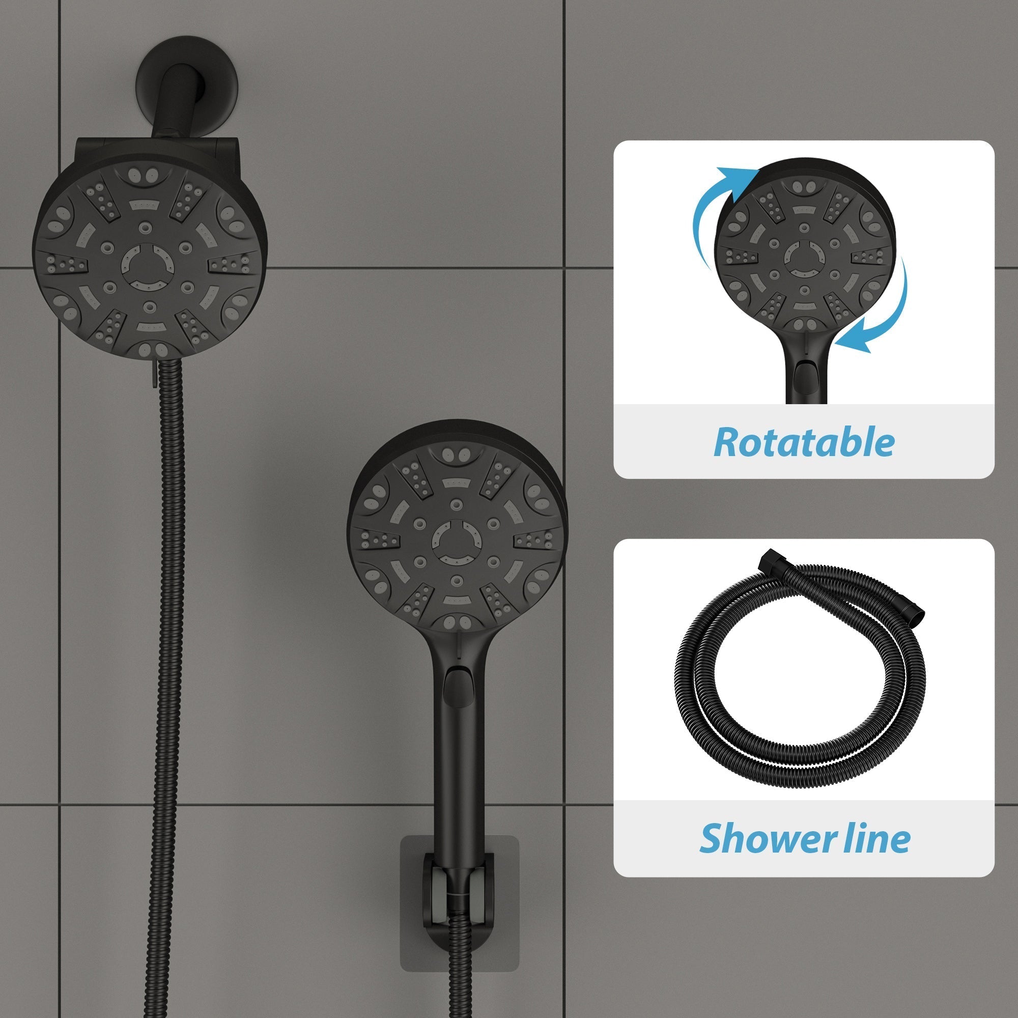 Lordear 5" Stainless Steel Wall Mounted Matte Black Modern Rainfall Shower Head Set  from Lordear