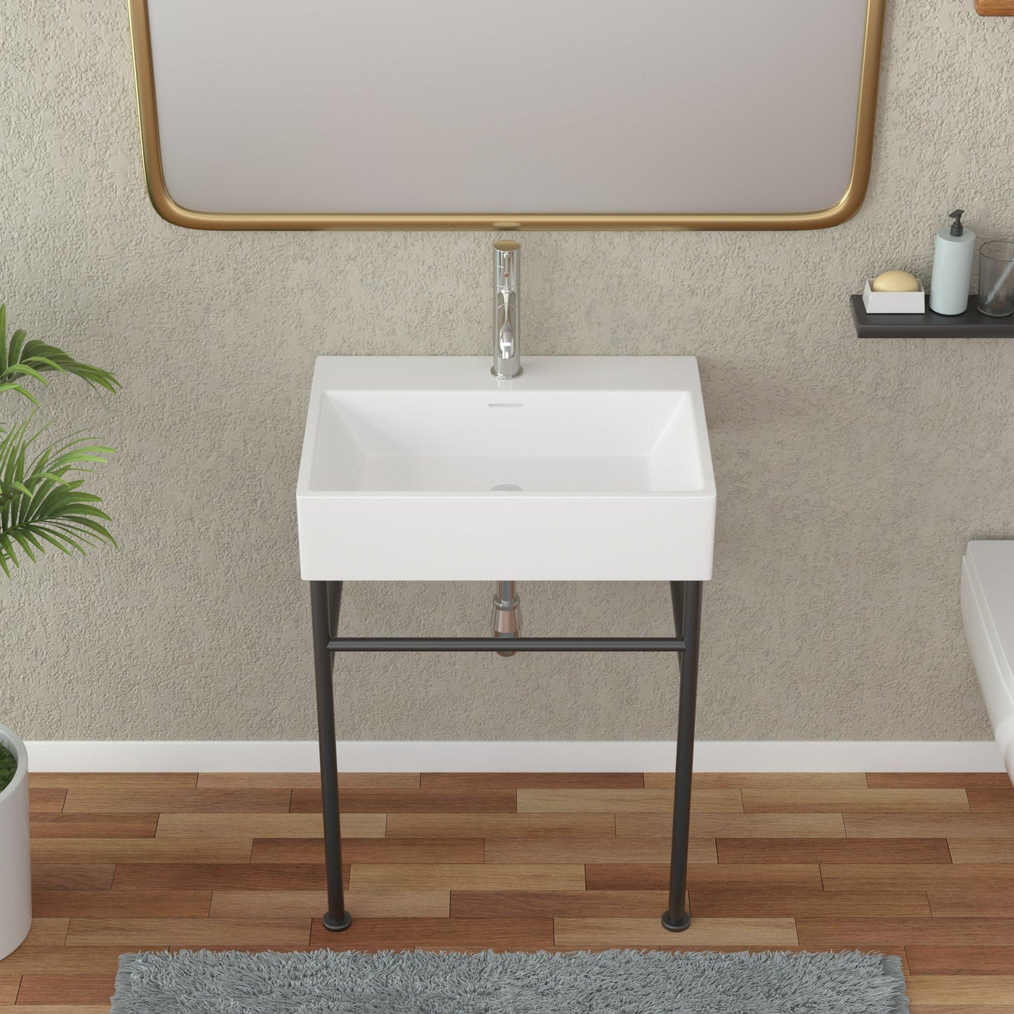 24in W X 17in D Freestanding Console Bathroom Sink Ceramice with Metal Legs  from Lordear