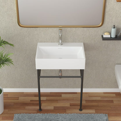 24in W X 17in D Freestanding Console Bathroom Sink Ceramice with Metal Legs  from Lordear