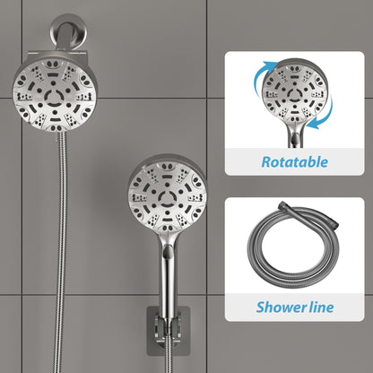 Lordear 8-Mode 5-inch Dual Showerhead with Pause Button Shower Bracket in Brushed Nickel | Shower Head with Handheld | Lordear