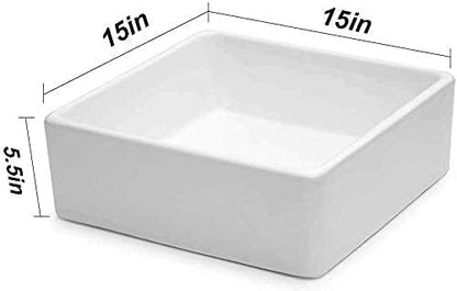 Lordear 15in x 15in x 5.5in Modern Square Above Counter White Ceramic Bathroom Vessel Vanity Sink Art Basin | Bathroom Sink, Kitchen Farmhouse Sink | Lordear