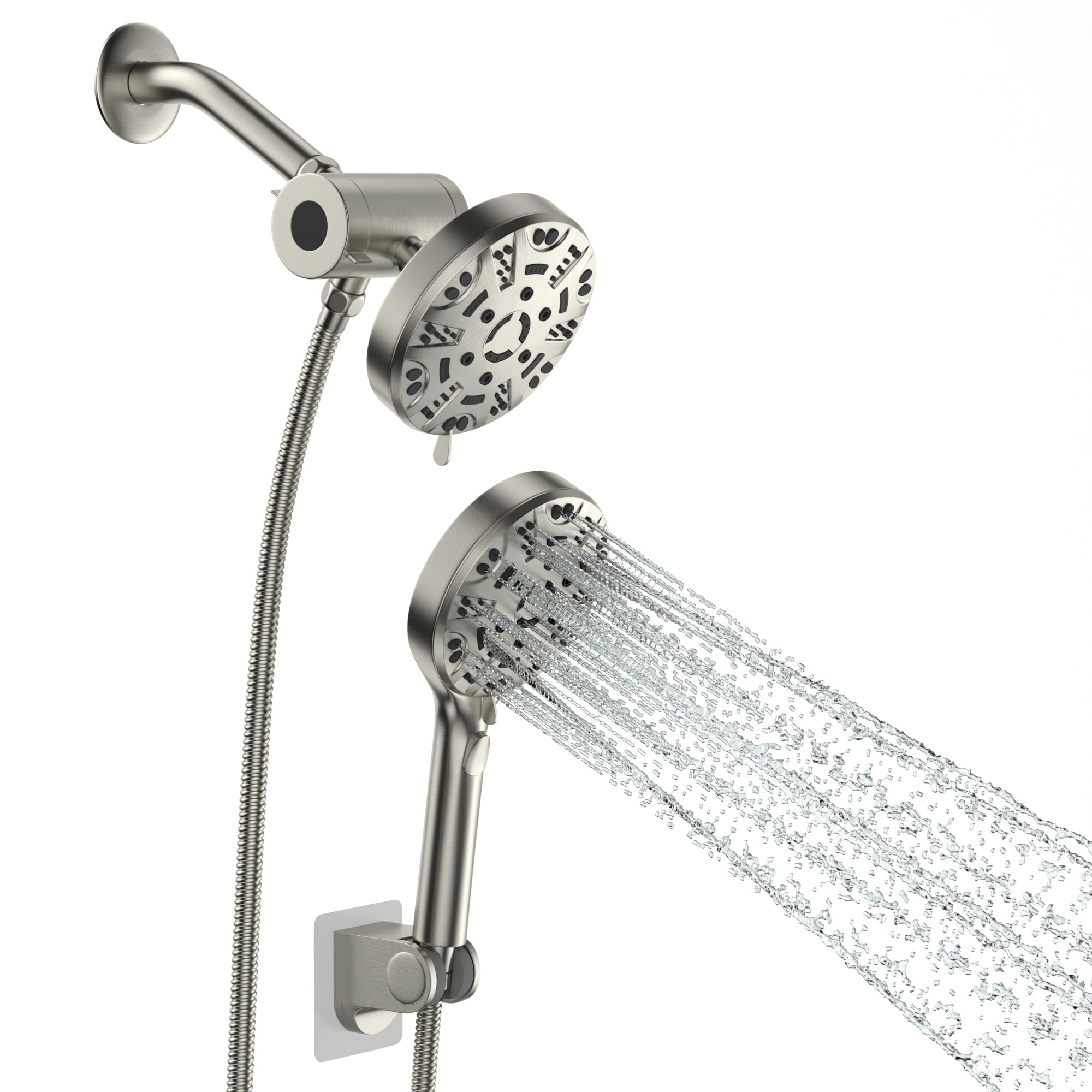 Lordear 8-Mode 5-inch Dual Showerhead with Pause Button Shower Bracket in Brushed Nickel | big sale, Handle Faucet, Shower, Shower Faucets & Systems, Shower System | Lordear