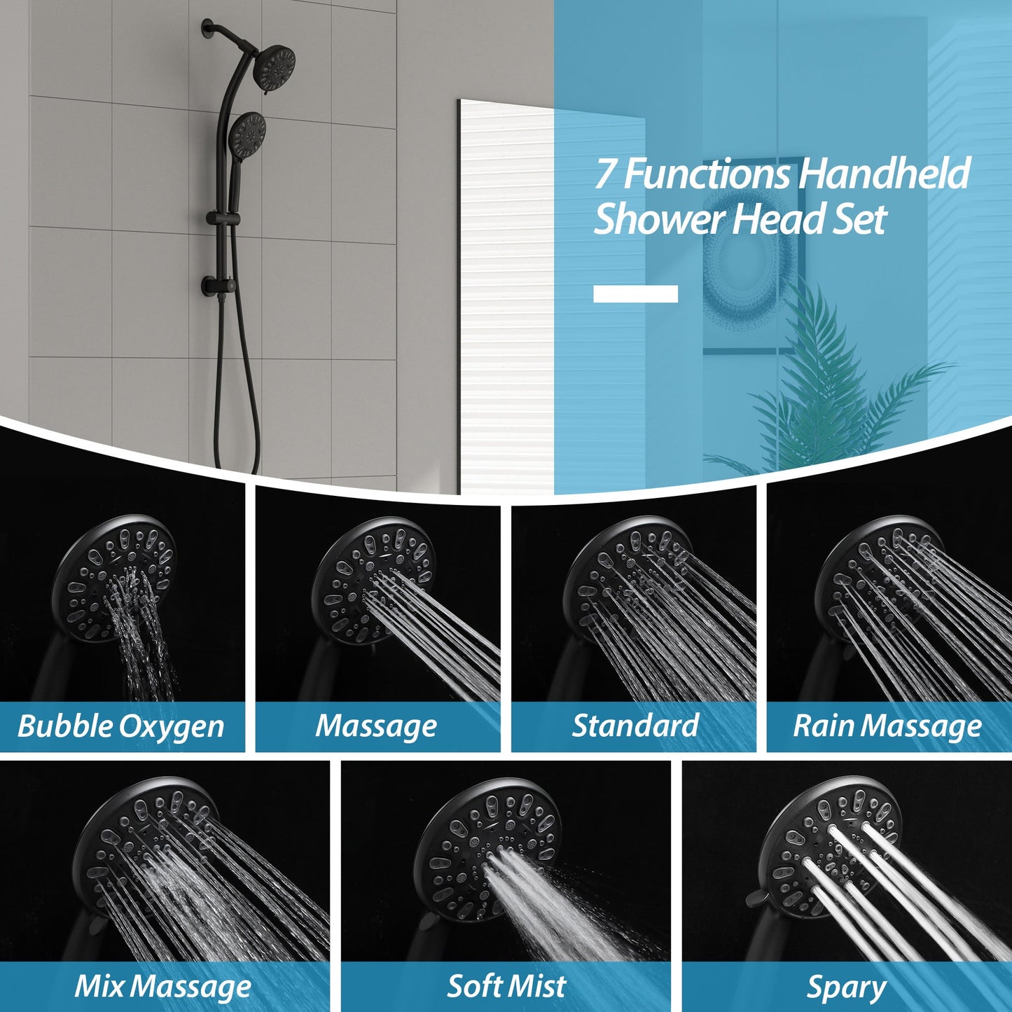 5 Inch Rainfall Round Shower System Shower Head with Handheld Shower and Sliding Bar 7-Mode | 5 Inch Shower System, Bath, Bathroom, Handheld Shower, Multi Function Rain Shower Head, Rain, Rain Shower Mixer Set, Rainfall Shower Head, Rainfall Shower System, Shower, Shower Faucets & Systems, Shower System | Lordear