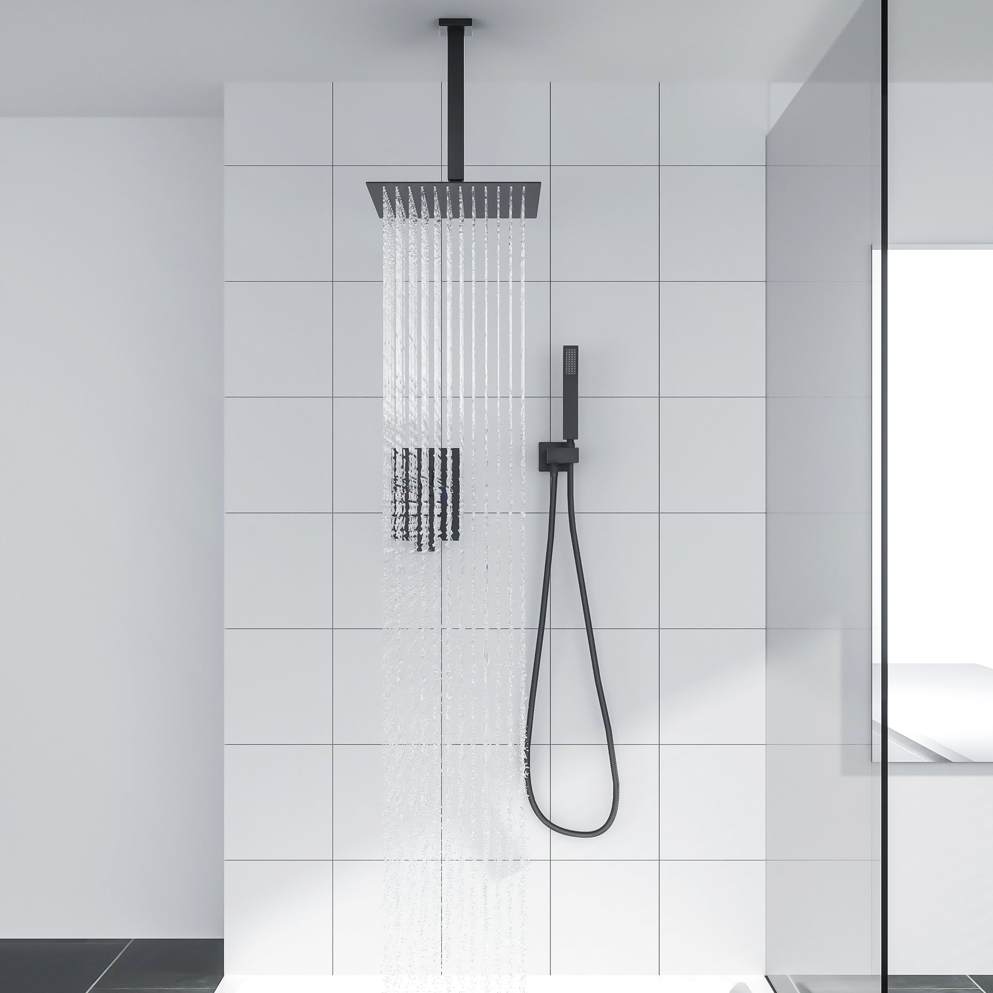 12 Inch Rainfall Suqare Shower System Shower Head and Handheld Shower Ceiling Mount  from Lordear